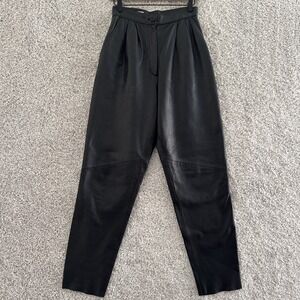 RARE VINTAGE DONNA PELLE BLACK LEATHER PLEATED PANTS SIZE 8